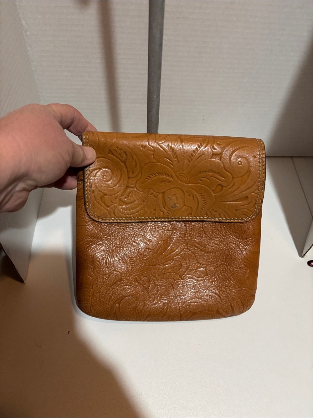 Patricia Nash Embossed Leather Crossbody Bag in Tan